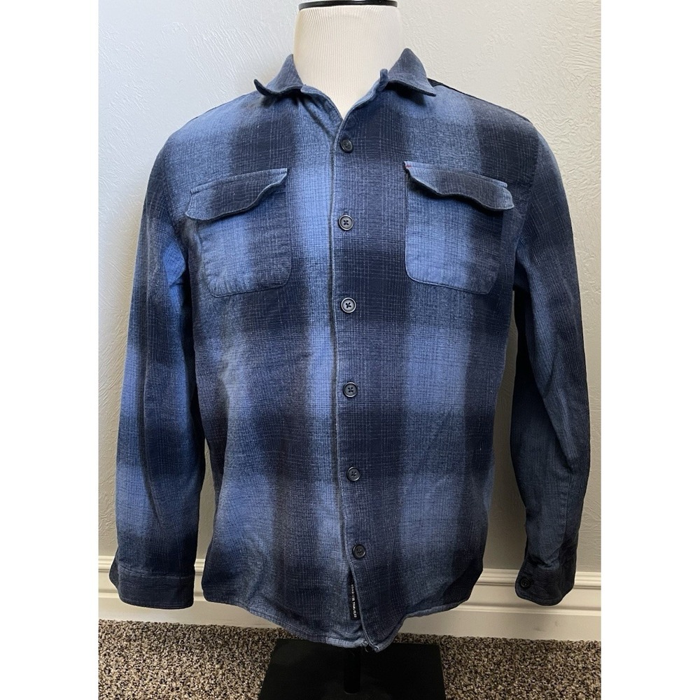 MBX Button Up Jacket Mens Large Blue Flannel Long Sleeve Outdoors Shirt